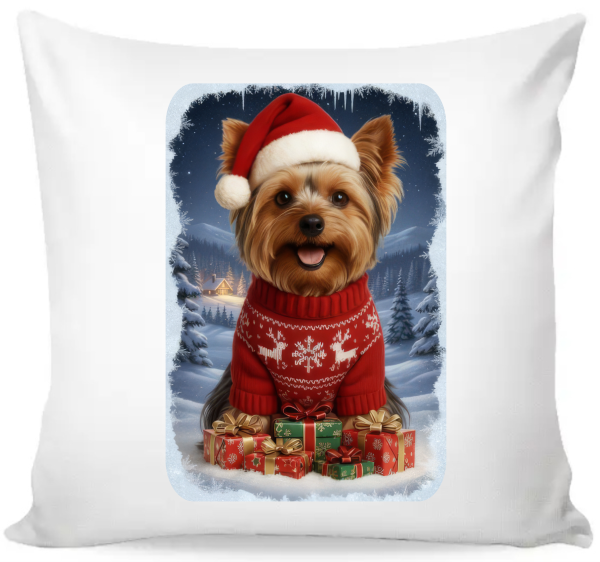 Povlak na polštář vánoční Yorkshirský teriér0